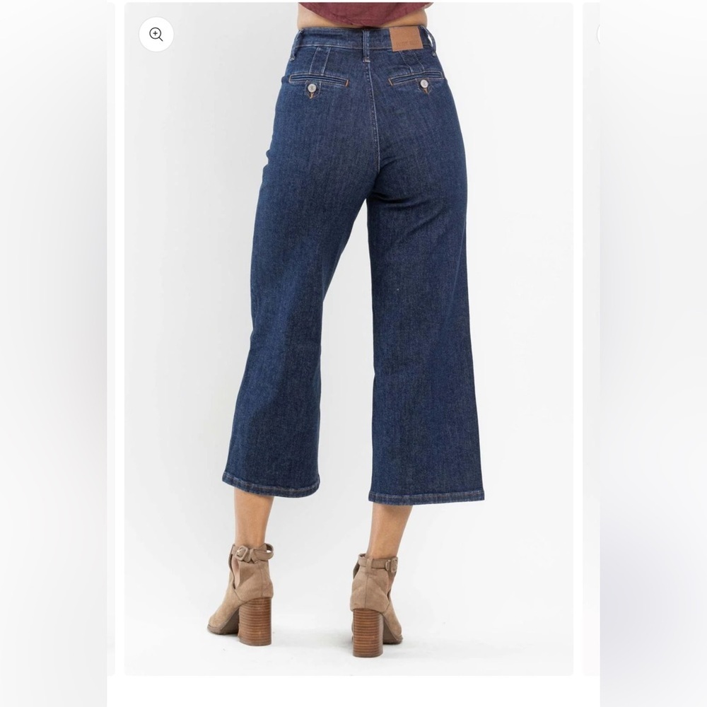 Judy Blue High Waist Tummy Control Tailored Wide Leg Crop Denim Jeans 88716 13 - Picture 3 of 3